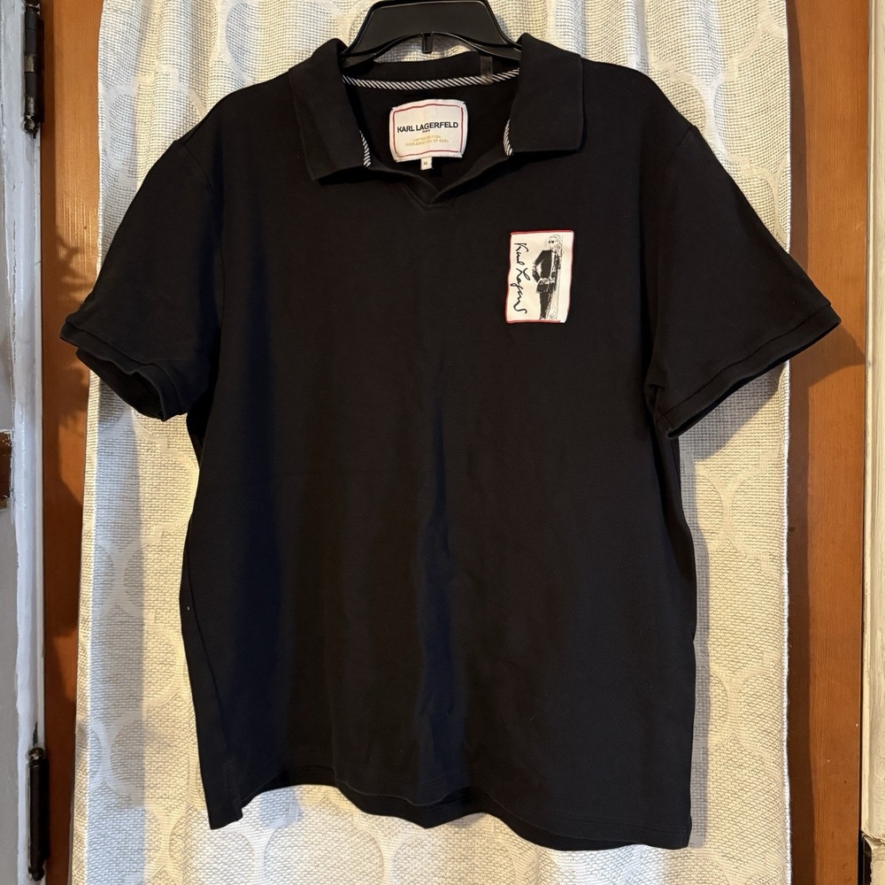 Karl Lagerfeld Men's Button Up Knit Polo‎ Shirt Black In Size XLarge